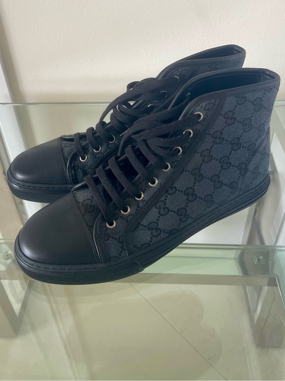 Gucci GG Black Monogram Canvas High-Top Men's Sneakers Size 9 US 10